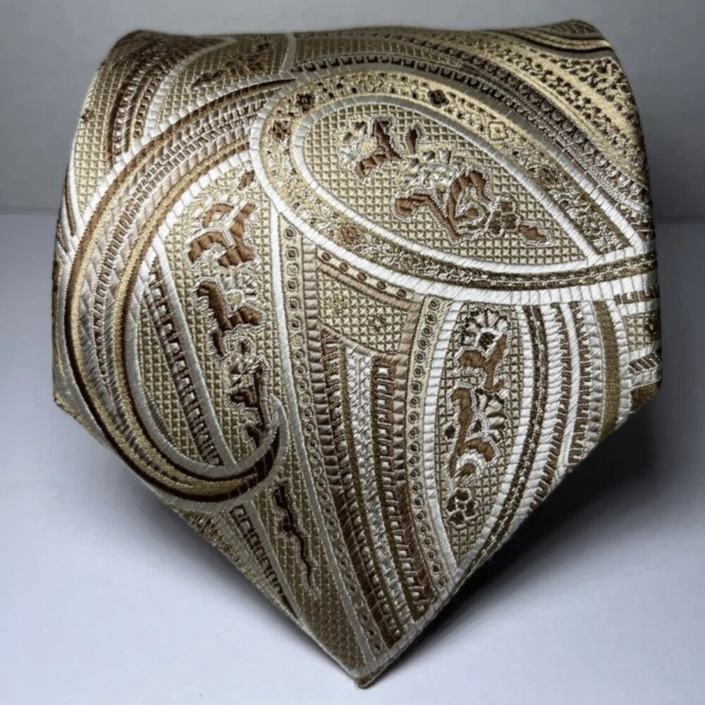 Tasso Elba 100% Silk Handmade Men's Necktie Gold L 59” W 4”